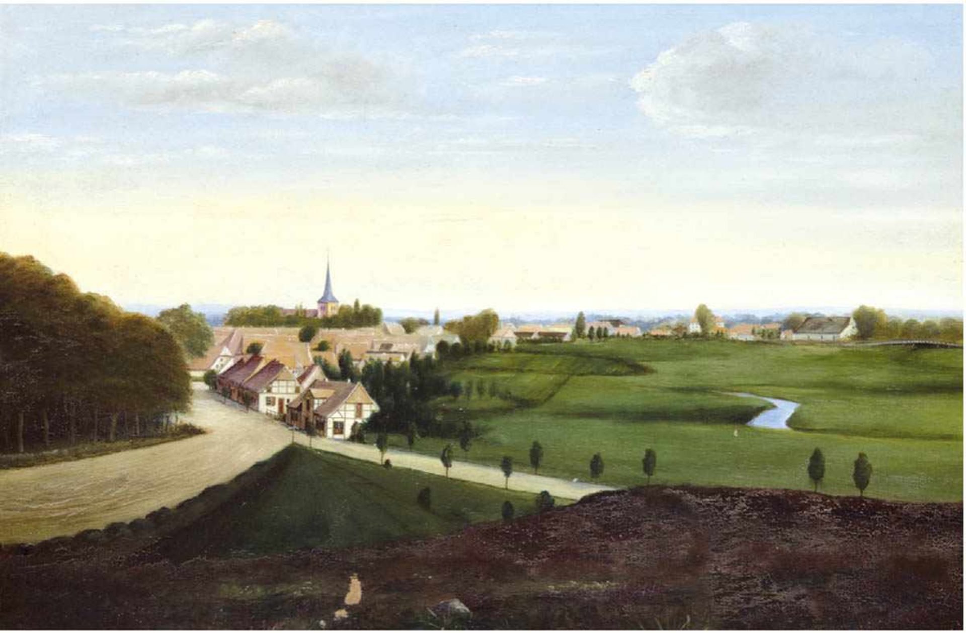 Landschaftsmaler des 20. Jh. "Sommerlandschaft mit Dorf", Öl/Mp., unsign., im unterenBereich