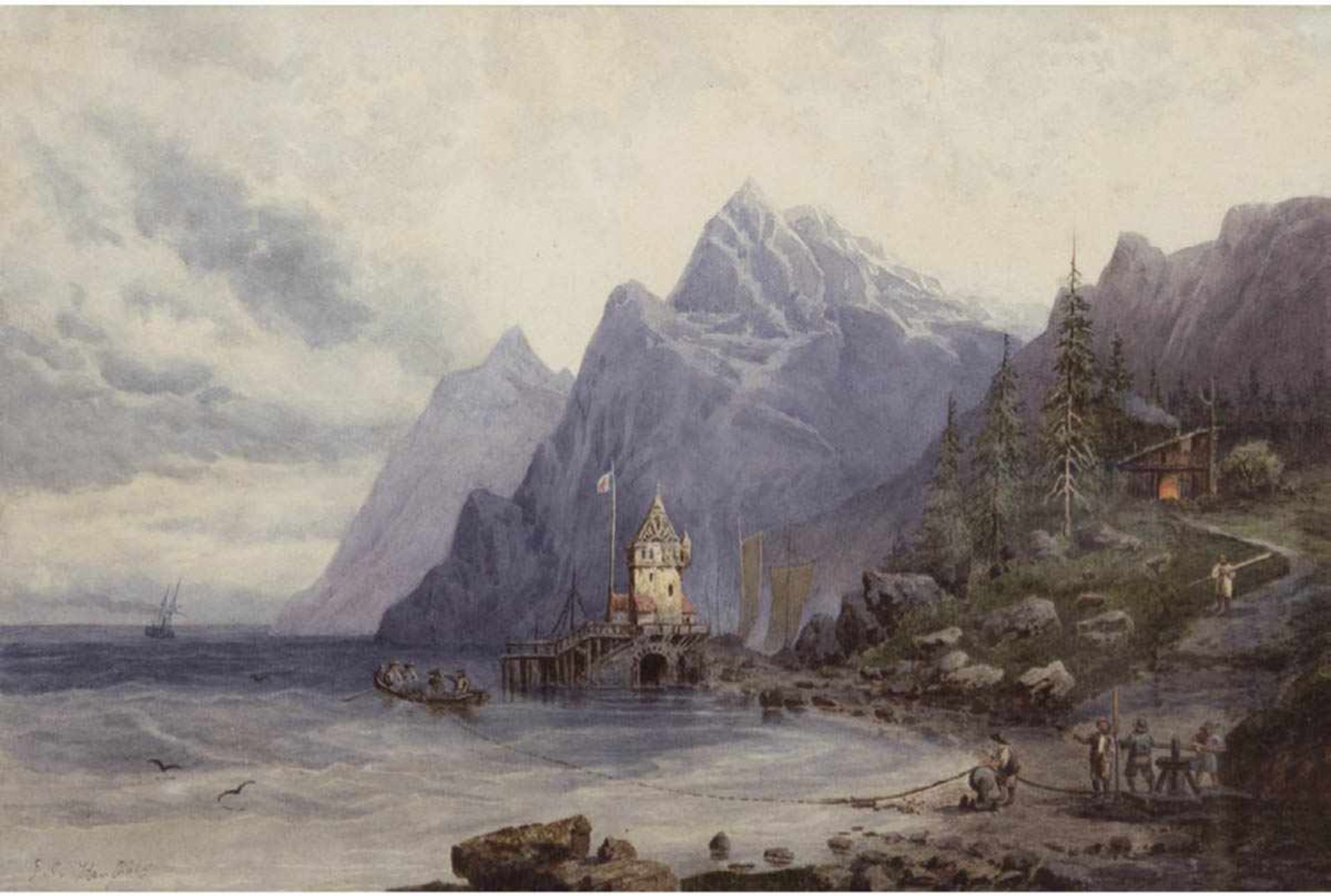 Stanfield, George Clarksen (1828 London-1878 Hampstead) "Felsige Küstenlandschaft",Aquarell/
