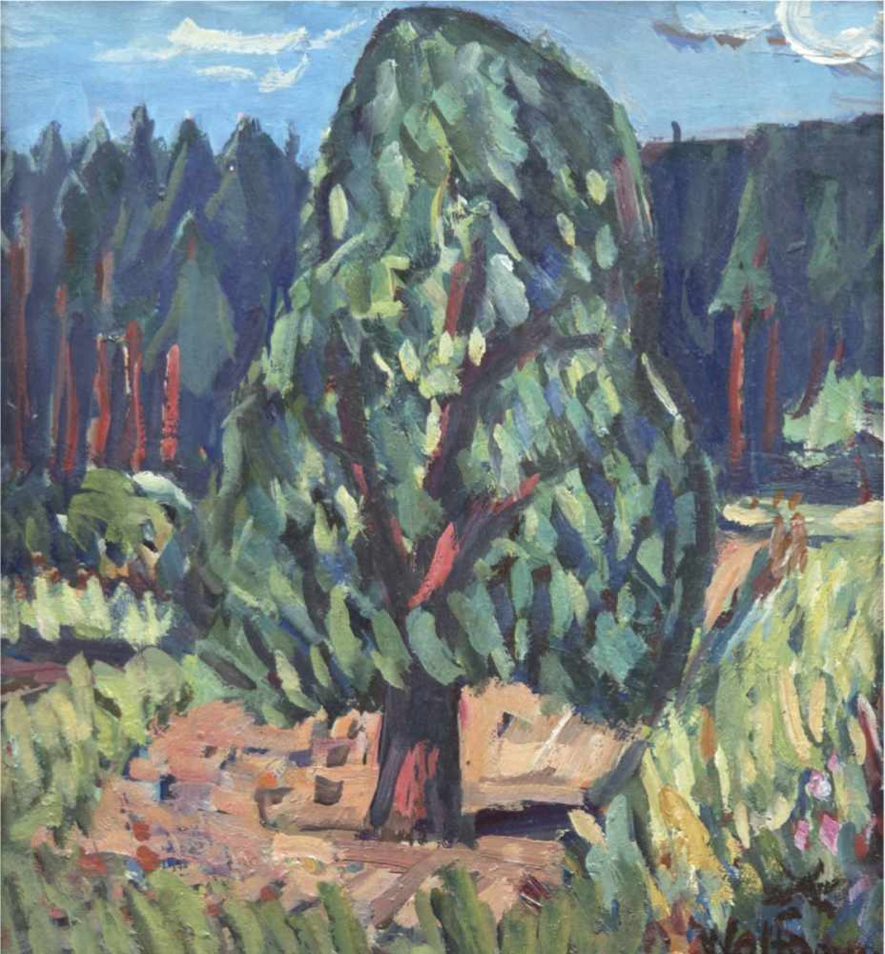 Alexander Wolfgang (1894 Arnstadt-1970 Gera) "Expressive Waldlandschaft", Öl/Mp., sign.u.r., 44,