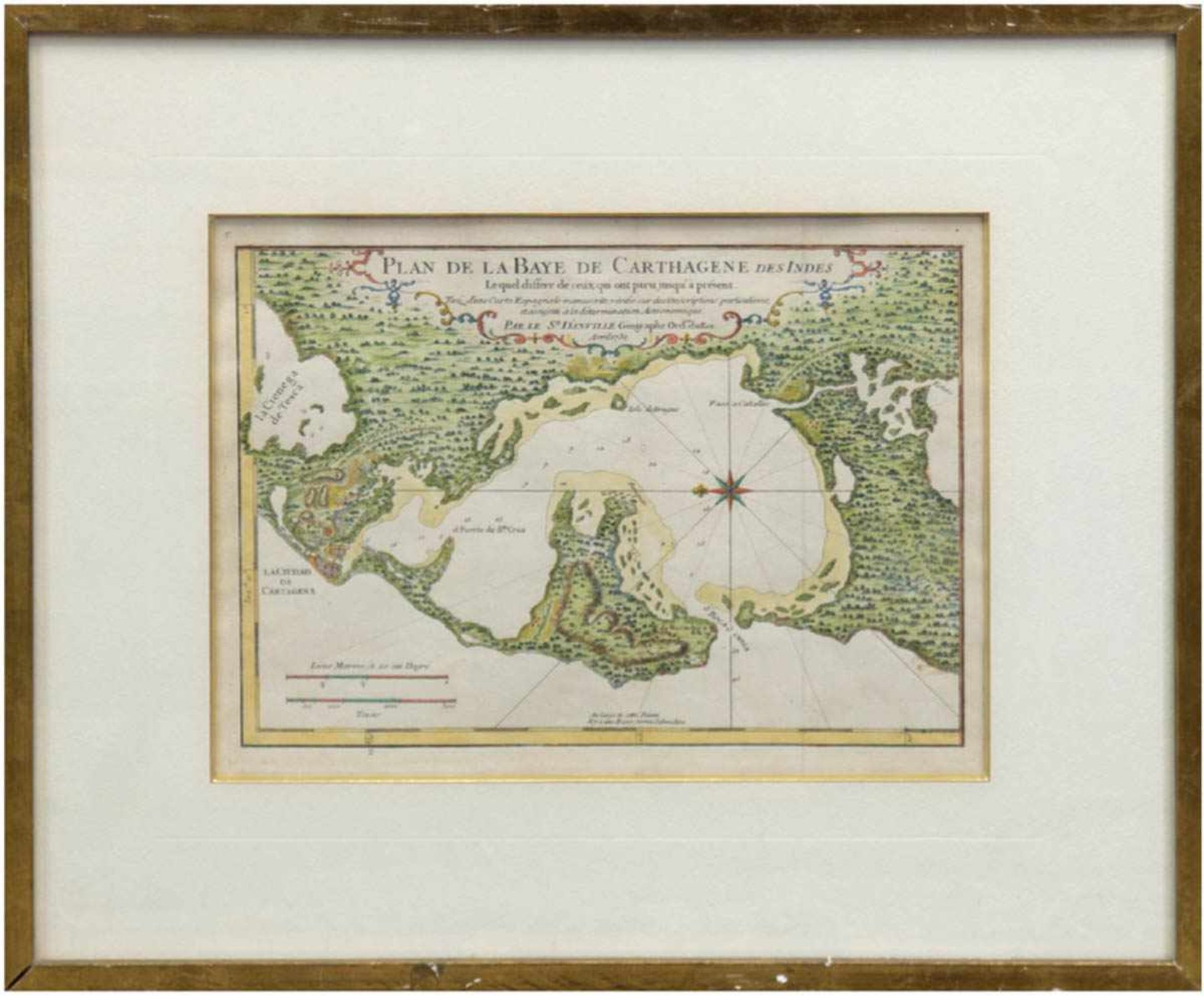 "Karte von Südamerika", Kupferstich 19. Jh., 21x28 cm, hinter Glas im Passepartout undRahmen
