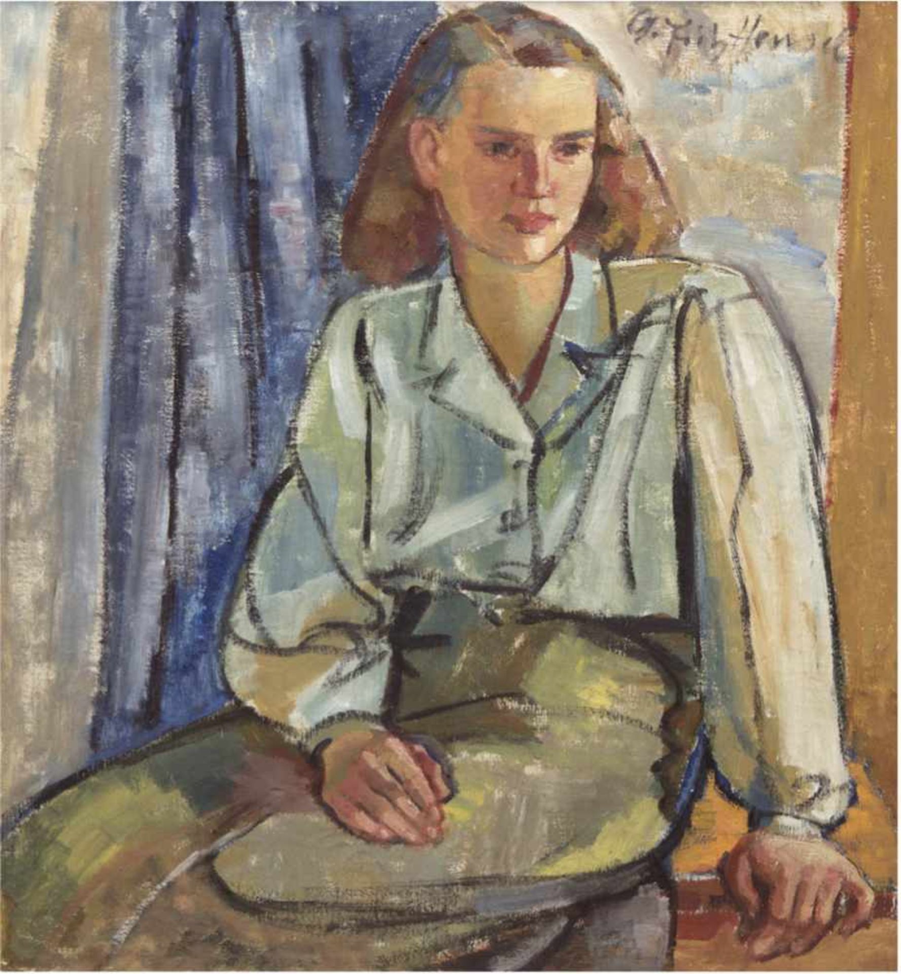 Hensel, Gerhard Fritz (1910 Neukirch/Lausitz- 1986 Flensburg) "Sitzende junge Frau",Öl/Lw., signiert