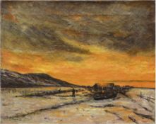 Munthe, Ludwig (1841 Aroy bei Sogndal-1896 Düsseldorf) "Abendliche Winterlandschaft an derKüste",