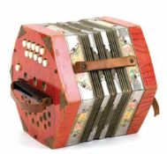 Zieharmonika- Concertina, sechseckig, 2x 10 Diskantknöpfe (20 diatonische Töne),3-teiliger Balg, 9