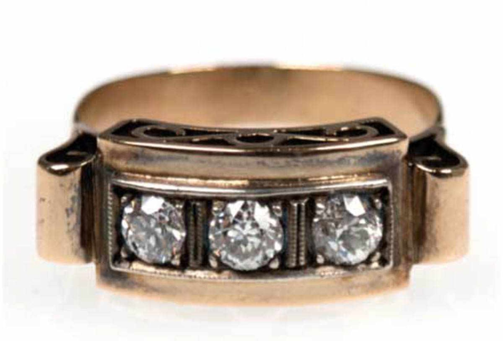 Ring um ca.1920/30, 585er GG, 3 Altschliffbrillanten von ca. 0,60 ct., gute Qualität, RG62,