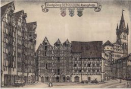 Grafik "Königsberg - Auf der Lastadie, Speicher und Schloß", in der Platte monogr. R u.r.,36x51