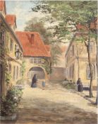 "Füchtingshof Lübeck", Öl/Holzplatte, undeutl. sign.u.r., 45,5x35 cm, Rahmen