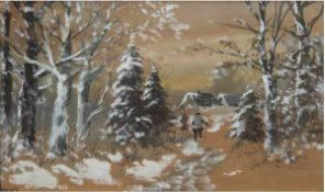 Schiffer "Winterlandschaft", Mischtechnik, sign. u.l., 36,5x59,5 cm, hinter Glas im Rahmen