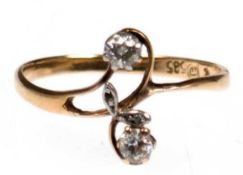 Originaler Jugendstil Ring um 1900, 585er GG, Brillanten und Diamanten zus. ca. 0,25 ct.,RG 53,