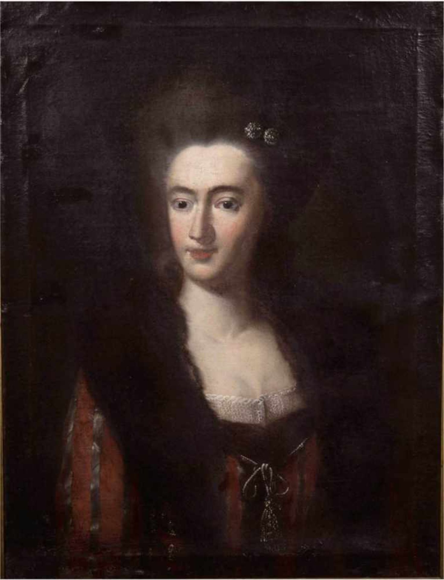 Porträtmaler um 1720 "Porträt einer Dame", Öl/Lw., unsign., einige Retuschen, 76x57 cm,Rahmen