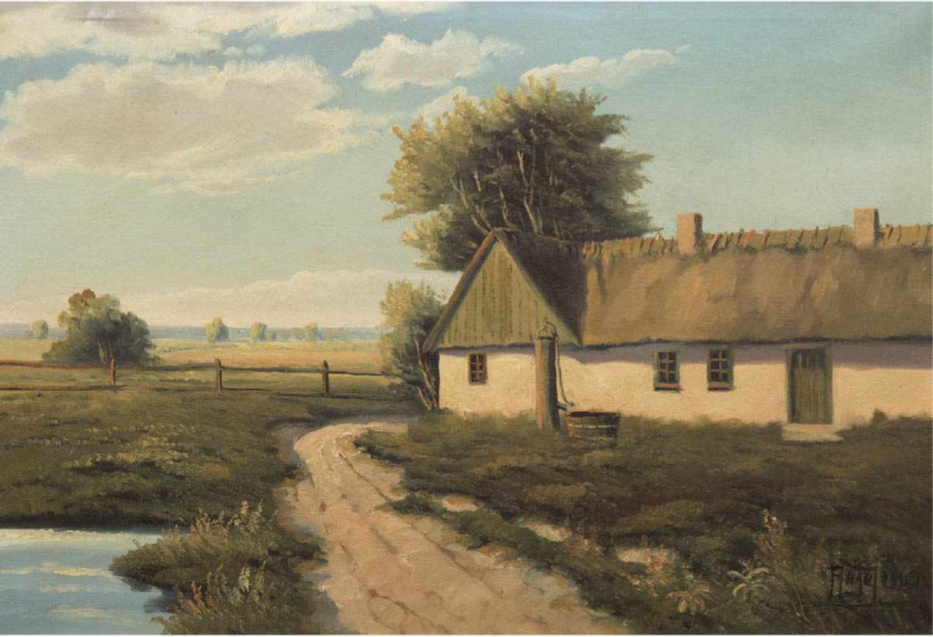 Jessen, Aage (1876-1961) "Sommerliche Landschaft mit Bauernhaus", Öl/Lw., sign. u.r.,45x65 cm,