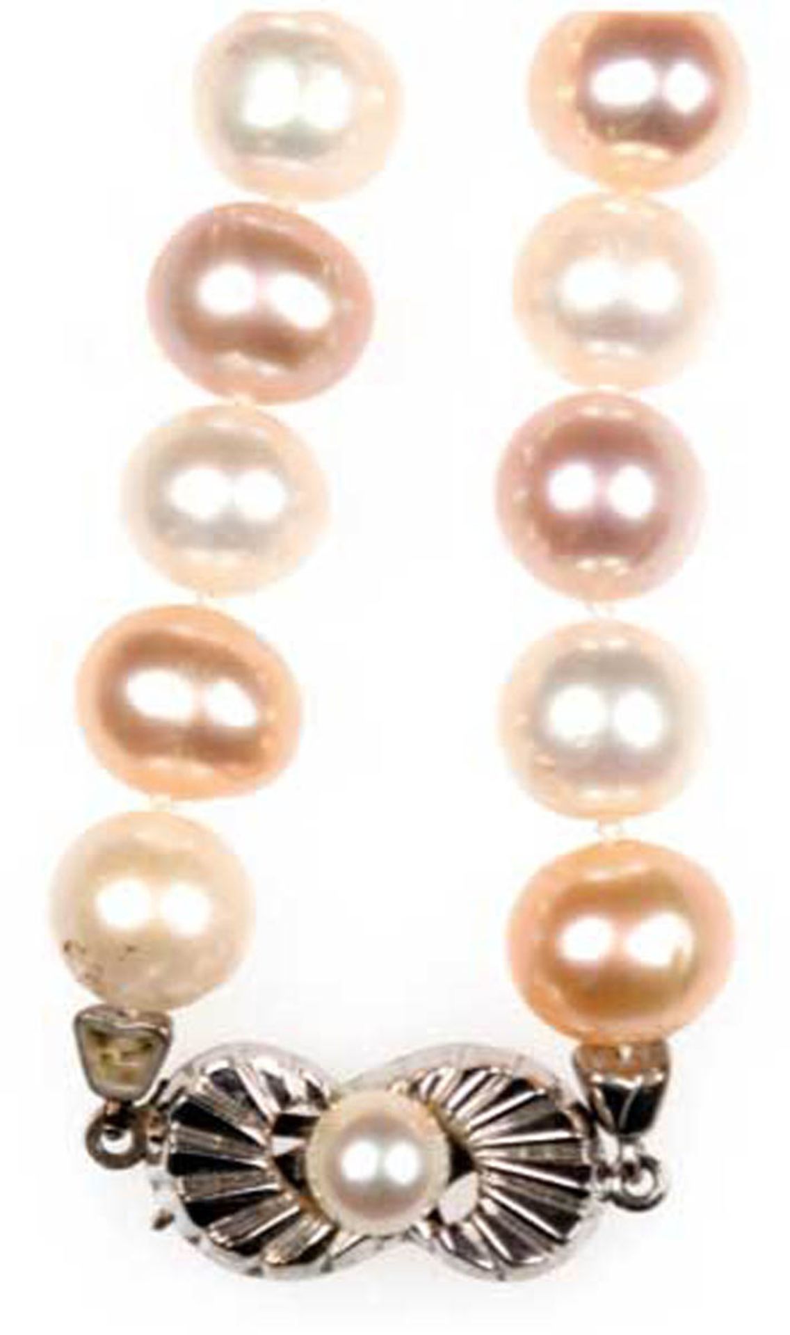 Mehrfarbige Zuchtperlenkette, Perlen ca. 8 mm Durchmesser, feiner Lüster, Schließe WG/ GG585 mit