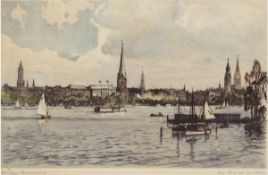 Mühlhan, Adolf (1886-1956) "Hamburg, Aussenalster", colorierte Radierung, signiert u.r.,betitelt u.