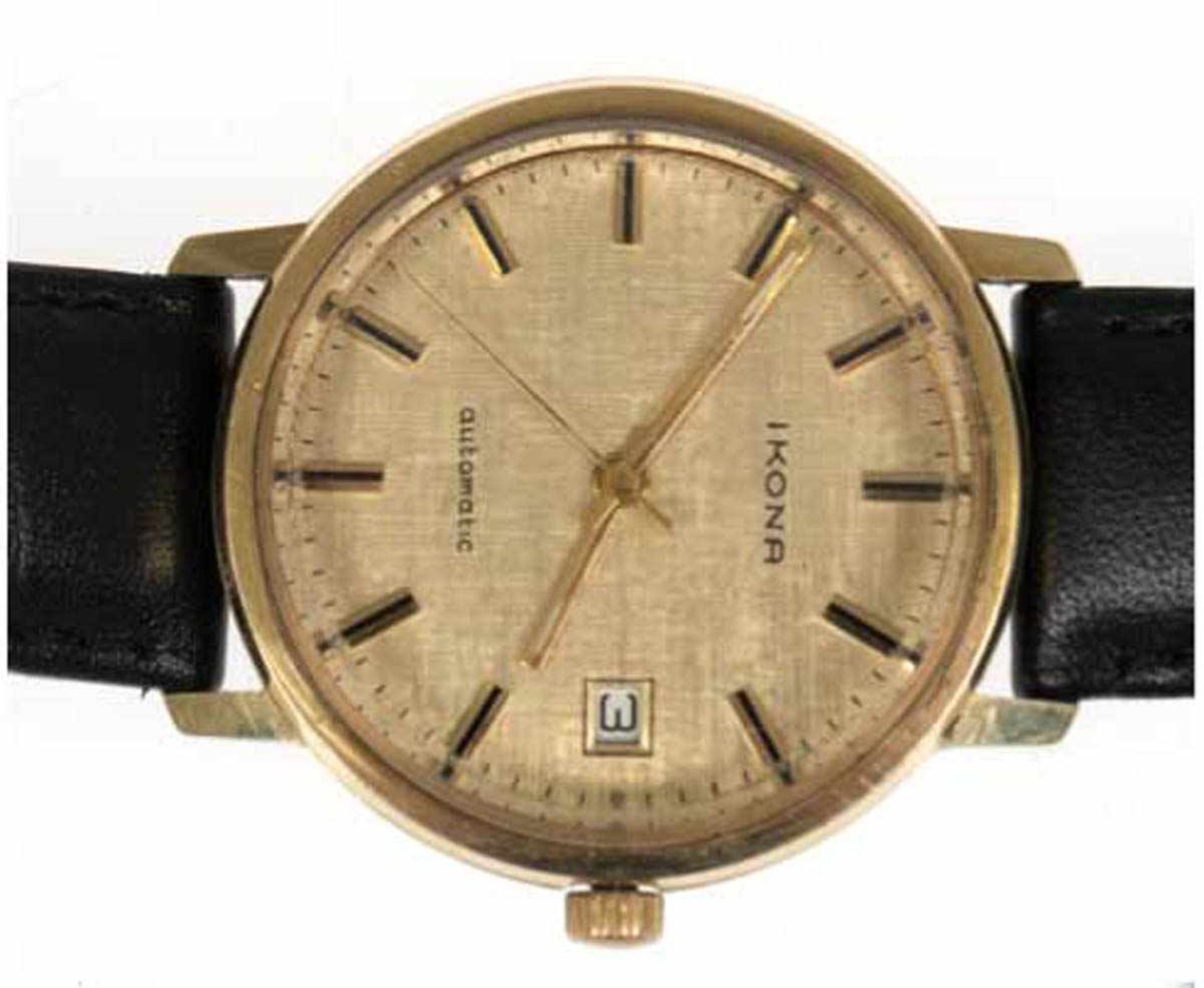 Herren-Armbanduhr "Ikona", 585er GG, gemarkt mit RP im Viereck, rundes Zifferblatt,Automatic,