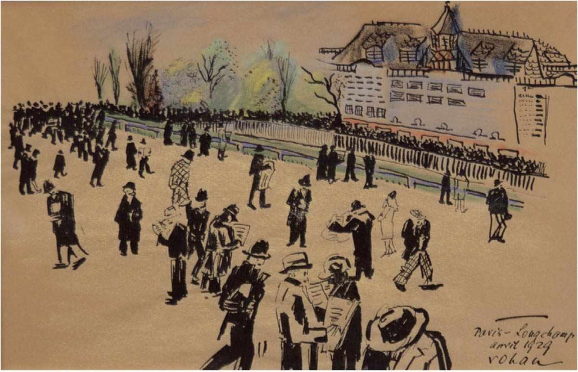 Rohan (19./20. Jh.) "Paris - Longchamp", kolor. Tuschezeichnung, sign., bez. u. dat."april 1929" u.