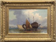 Jacobs, Jacob A. (1812-1879 Antwerpen) "Schiffe im Hafen", Öl/Lw./Platte, signiert u.r.,27x42,5