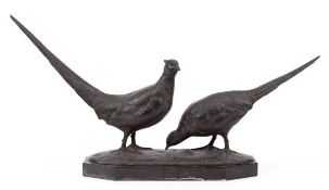 Poertzel, Otto (1876 Scheibe-Alsbach-1963 Coburg) "Zwei Fasane", Bronze, dunkel patiniert,