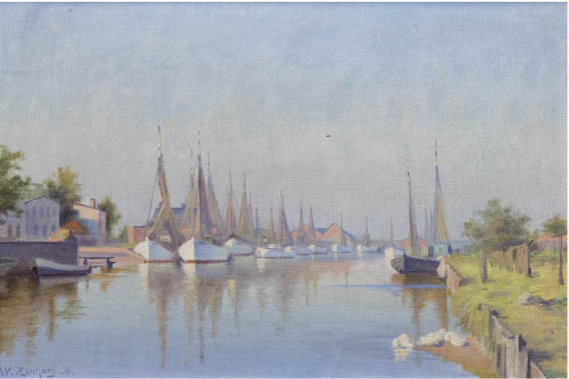 Zuchors, Walter (1870 Leba/Pommern-1945) "Hafen von Leba", Öl/Lw., sign. u. dat. '36 u.l.,kl.