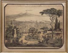 "Panorama von Neapel von der Villa Tolentini gesehen um 1860", Litho, großformatiges,geografisches