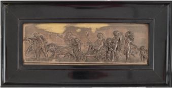 Reliefbild "Antike Szenerie", Messing, versilbert, berieben, 12,5x37 cm, Rahmen