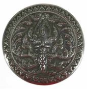 Deckeldose, 925 Silber, Thai Nokon, punziert, reliefierter Deckel mit Innenspiegel, H. 4cm, Dm. 11,5