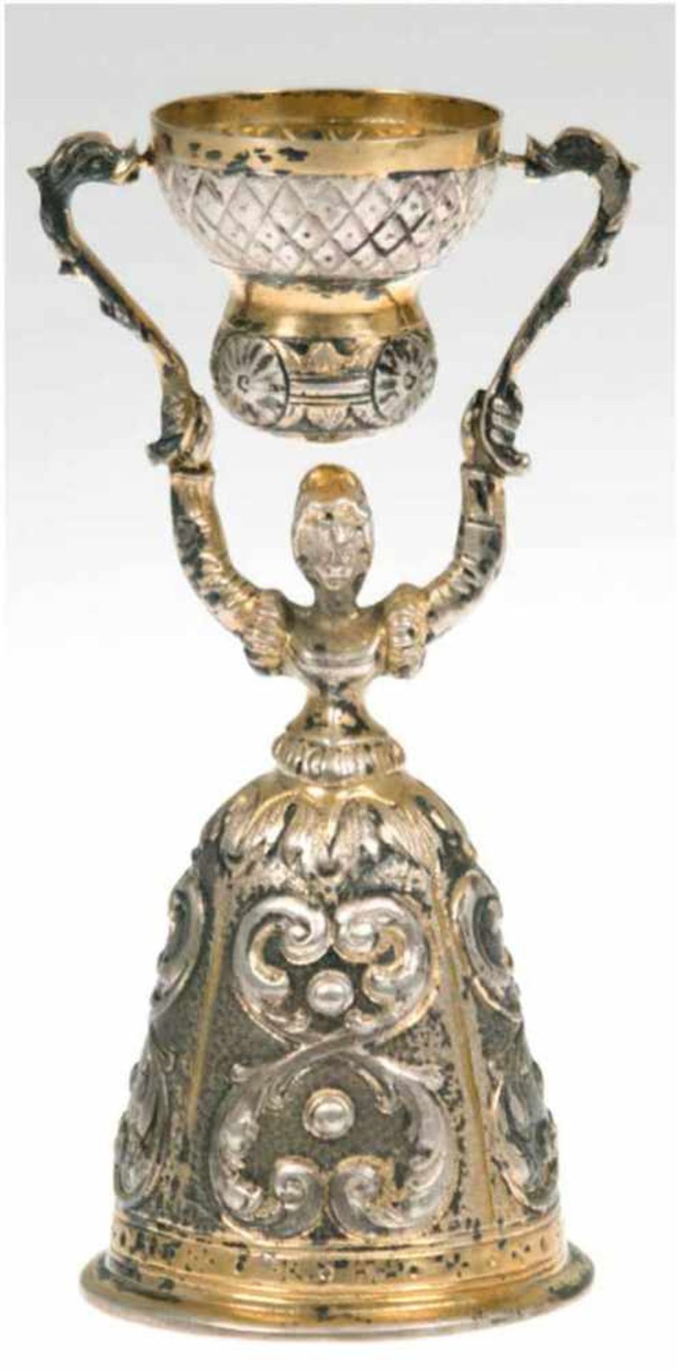 Brautbecher, 800er Silber, punziert, ca. 123 g, teilvergoldet, in Form einer Frau imbodenlangem,