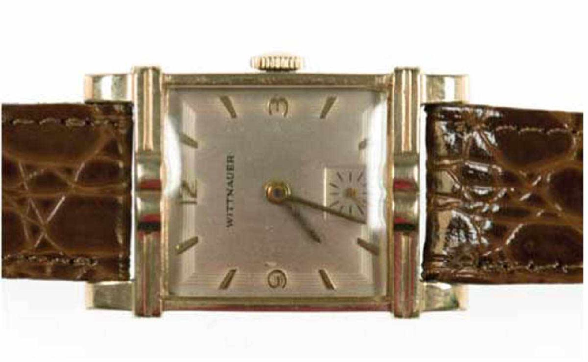 Armbanduhr "Wittnauer", Longines-Wittnauer Produkt, um 1945, rechteckiges, vergoldetesGehäuse, Stab-