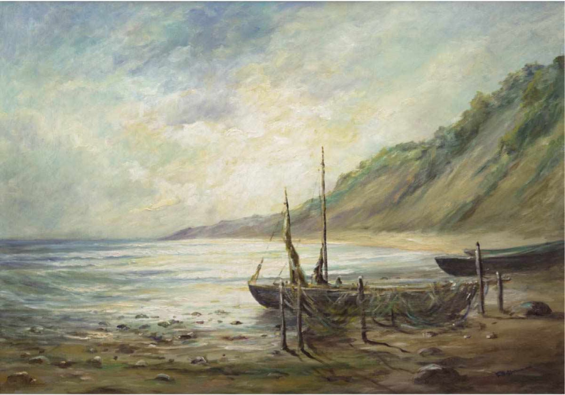 Hoffmann, T. (20. Jh.) "Fischerboote am Rügener Steilufer", Öl/Lw., sign. u.r., 62x83 cm,Rahmen