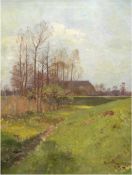 Kuchel, Max (1859 Altona-1933 Hamburg) "Landschaft mit Bauernkate im Frühjahr", Öl/Lw.,monogrammiert