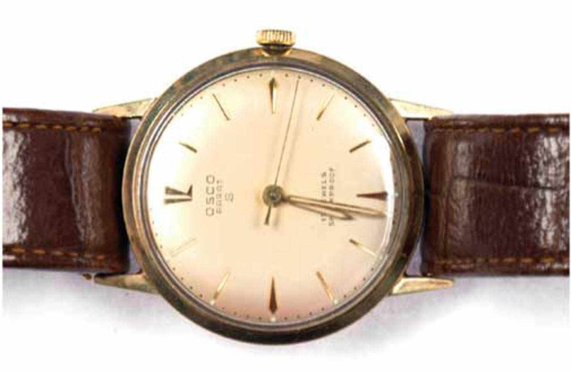 Armbanduhr "Osco Parat S", 585er GG, Zifferblatt mit stabförmiger Stundeneinteilung und12,