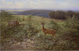 Drathmann, Christoffer (1856 Bremen-1932 Berlin) "Rehe auf der Wiese", Öl/Lw., sign. u.l.,80x119 cm,