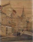 Andorff, Paul (1849 Weimar-1920 Frankfurt/Main) "Straßenszene", Aquarell/Papier, monogr.u.r.,