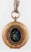 Damentaschenuhr "Geneve", um 1900, 750er GG, Rückseite mit floraler Emailmalerei,Emailzifferblatt