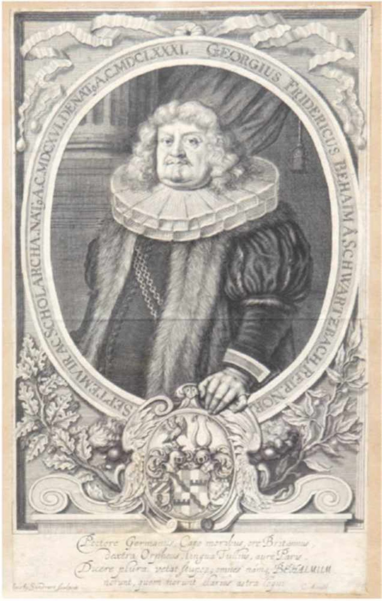 "Georgius Fridericus Behaima'Schwartzbach", Kupferstich 18. Jh., 29x18 cm, hinter Glas