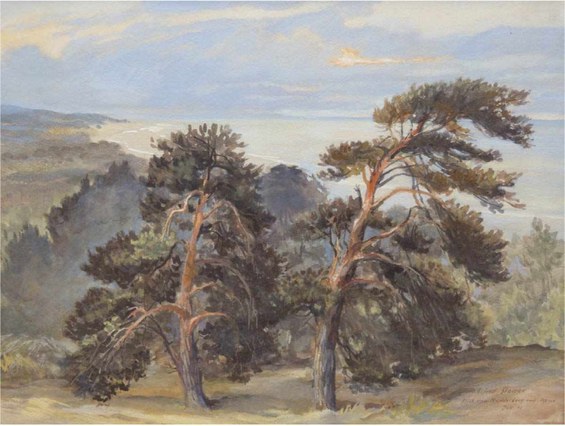 Staerke, Alfred "Blick vom Muddelberg auf die Ostsee", Aquarell/Mp., sign., bez. u. dat.Juli '42 u.