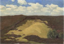 Landschaftsmaler um 1900 "Feldlandschaft mit Busch", Öl/ Lw., unsign., 39x54 cm