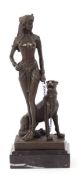 Bronzefigur "Ägypterin mit Gepard", Nachguß 20. Jh., signiert "Césaro", braun patiniert,