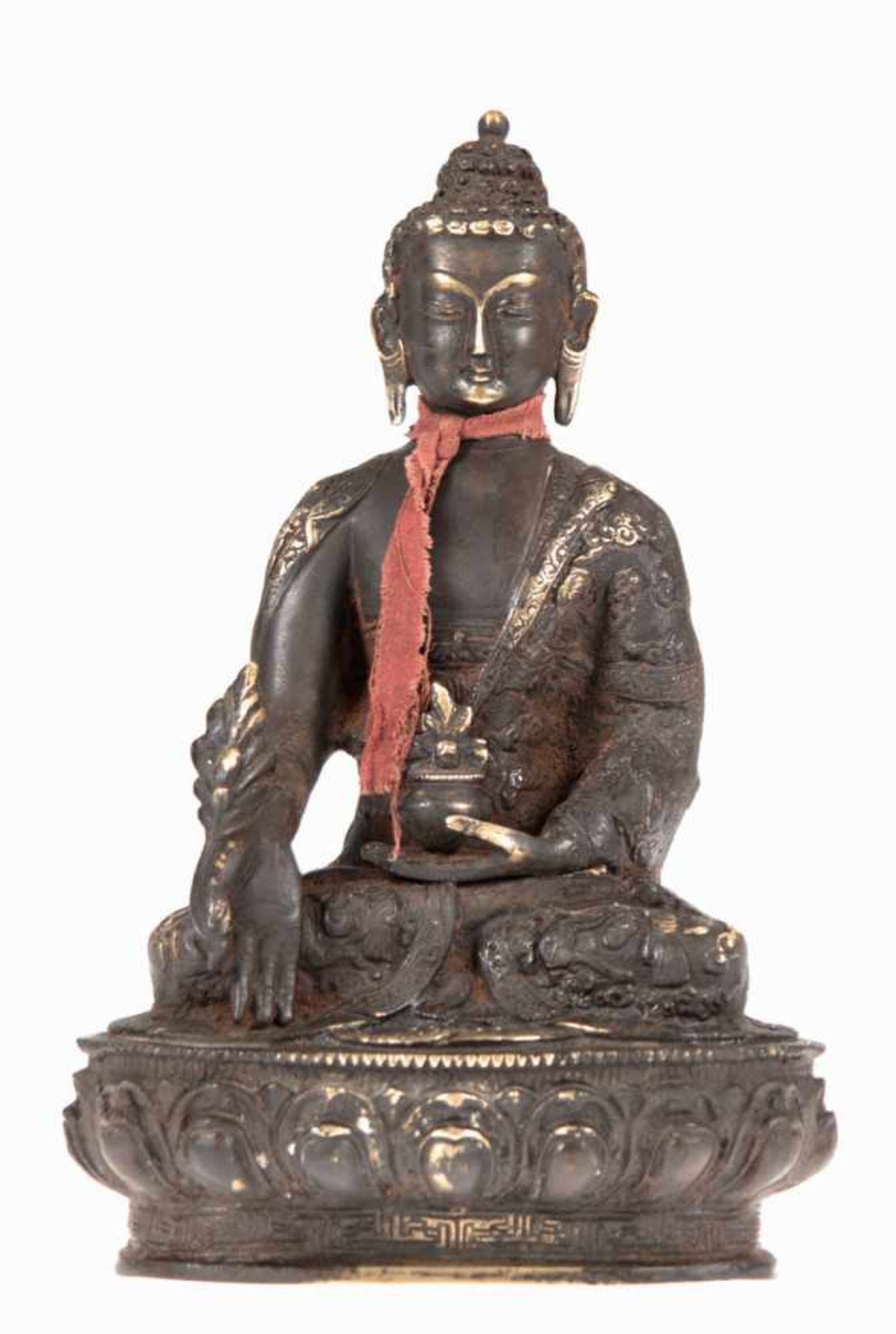 Buddha-Figur "Gautama sitzt auf einem Lotosthron, bekleidet mit Fürstengewand", schwererBronzeguß