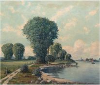 Reuter, Helmut (1918 Düsseldorf-1985 Düsseldorf) "Am Niederrhein", Öl/Lw., sign. u.r.,70x80 cm,