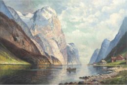 Blätter, Alex (1878 Berlin- 1935 ebenda) "Naeröfjord in Norwegen", Öl/Lw., signiert u.r.,datiert