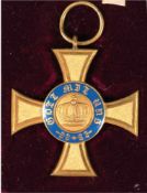 Preußen Königlicher Kronenorden, vergoldetes Kreuz aus Bronze, mittig Medaillon mit blauemailliertem