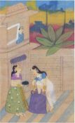 "Badender", Indien 19/20. Jh., Feder, Tempra u. Deckfarbe/Papier, 15x9 cm, hinter Glas imRahmen