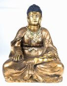 Großer Deko-Buddha, "Buddha sitzend in Meditation", Kunststoff, mit Goldmalerei,Kettenbehang, H.