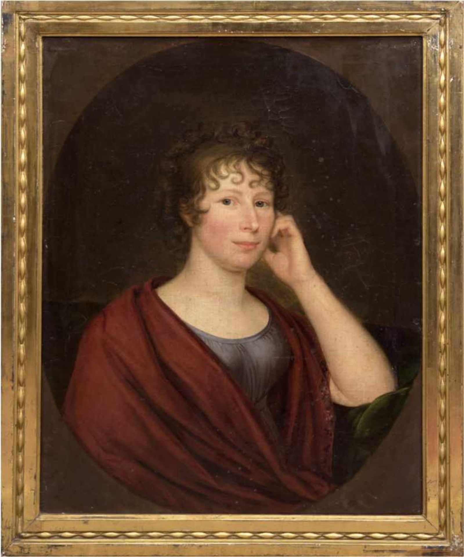 Porträtmaler um 1800 "Bildnis einer Dame", Öl/Lw., unsigniert, 69x55 cm, doubliert, Rahmen