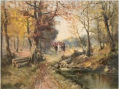 Stöver, Paula (1918 Bremen-Worpsweder Künstlerin) "Parforcejagd im Herbstwald", Öl/Lw.,sign. u.l.,