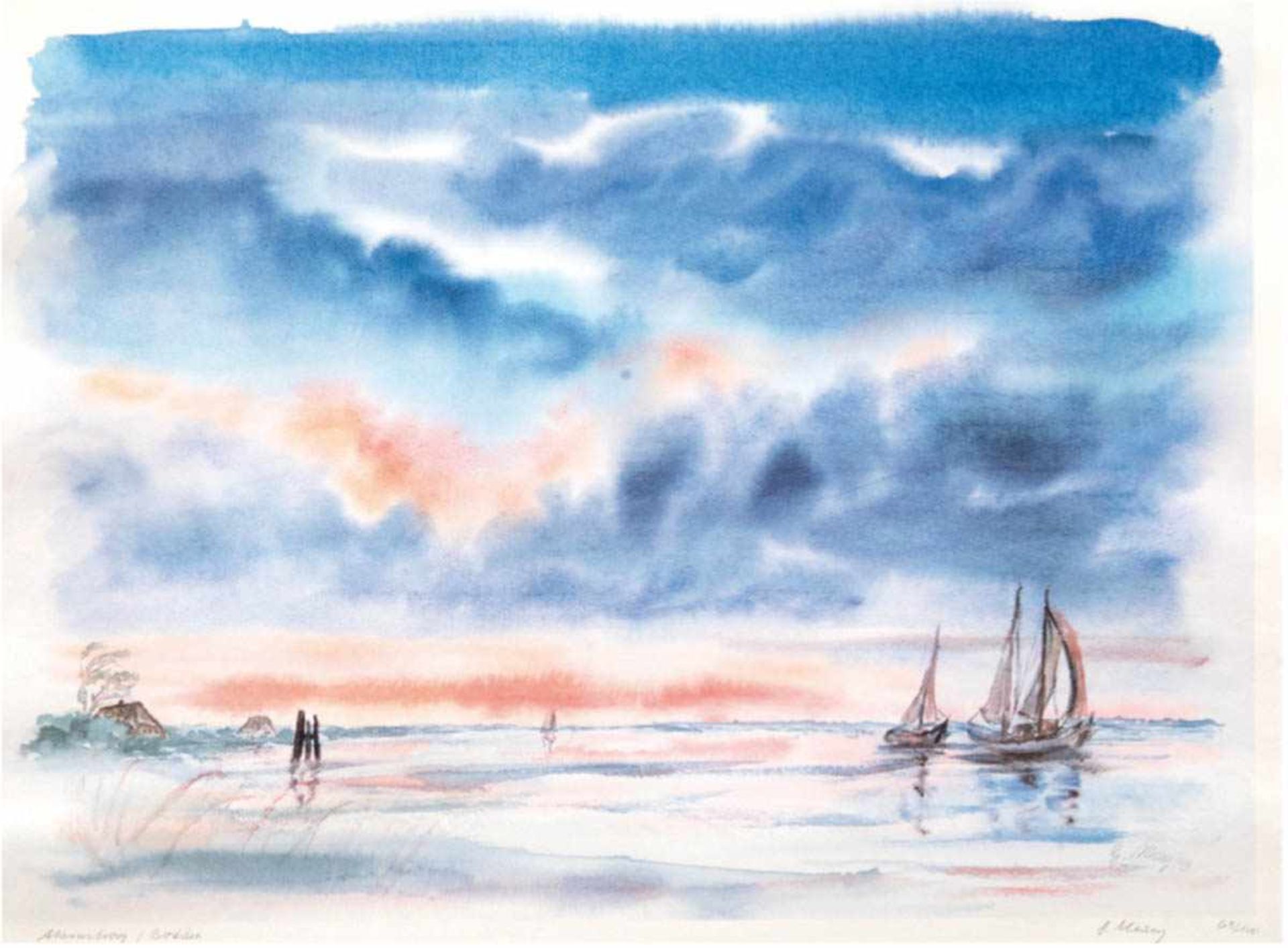 "Bodden bei Ahrenshoop", Farblitho, 63/100, sign. u. dat. '93 u.r., 50x66 cm, hinter Glasim