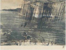 Janssen, Horst (1929-1995 Hamburg) "Uferlandschaft im Regen", Grafik, handsigniert. u.r.,21x29 cm,