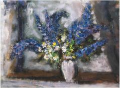 Blumenstilleben "Rittersporn in Vase", Öl/Lw., 68x91 cm, Rahmen