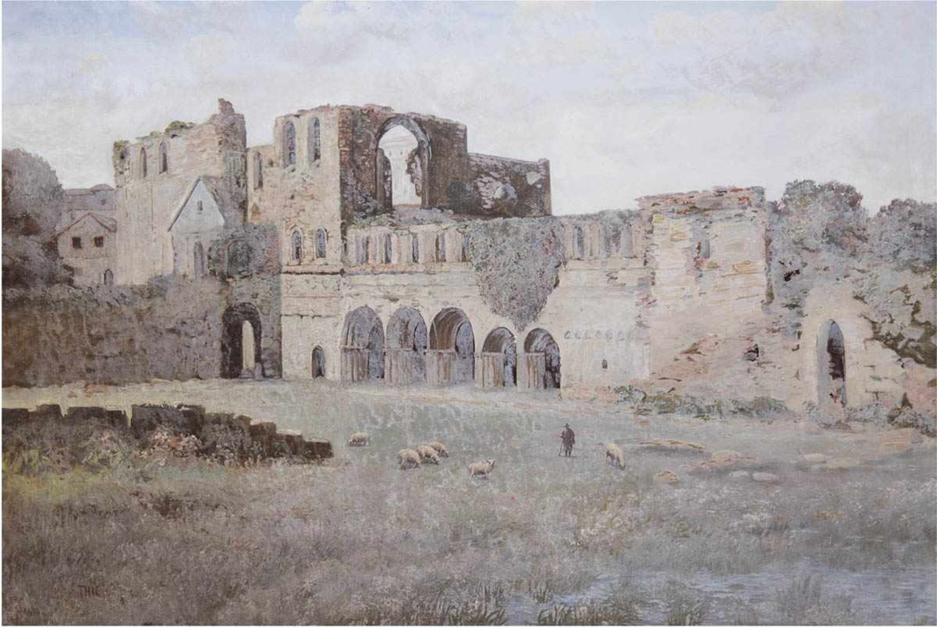 Thiele, Hugo (19./20. Jh.) "Schäfer vor Ruine", Öl/Lw., sign. u.l., 70x100 cm, Rahmen