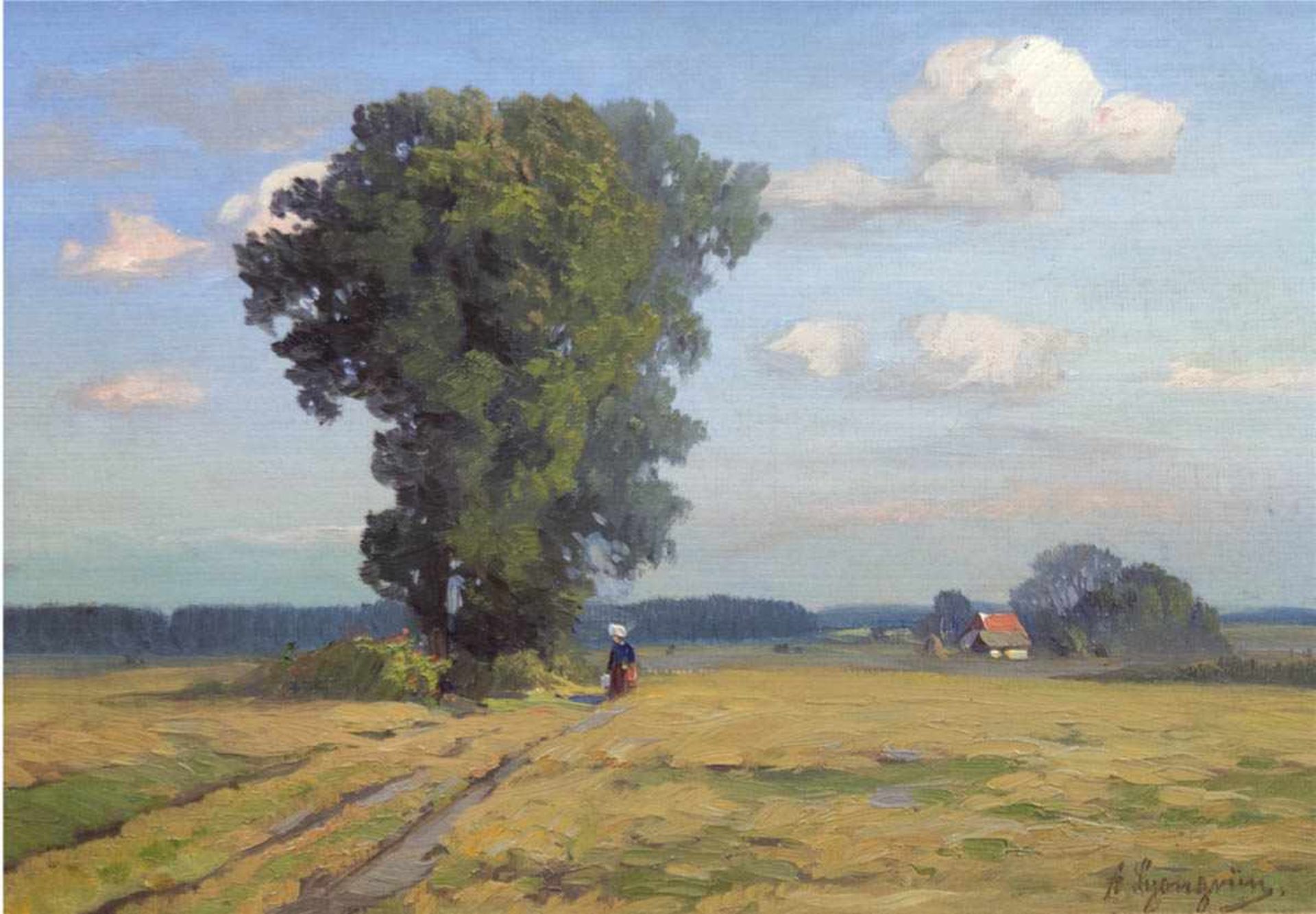 Lyongrün, Arnold (1871 Domnau-1946 Kühlungsborn) "Schleswig HolsteinscheSommerlandschaft", Öl/Mp.,