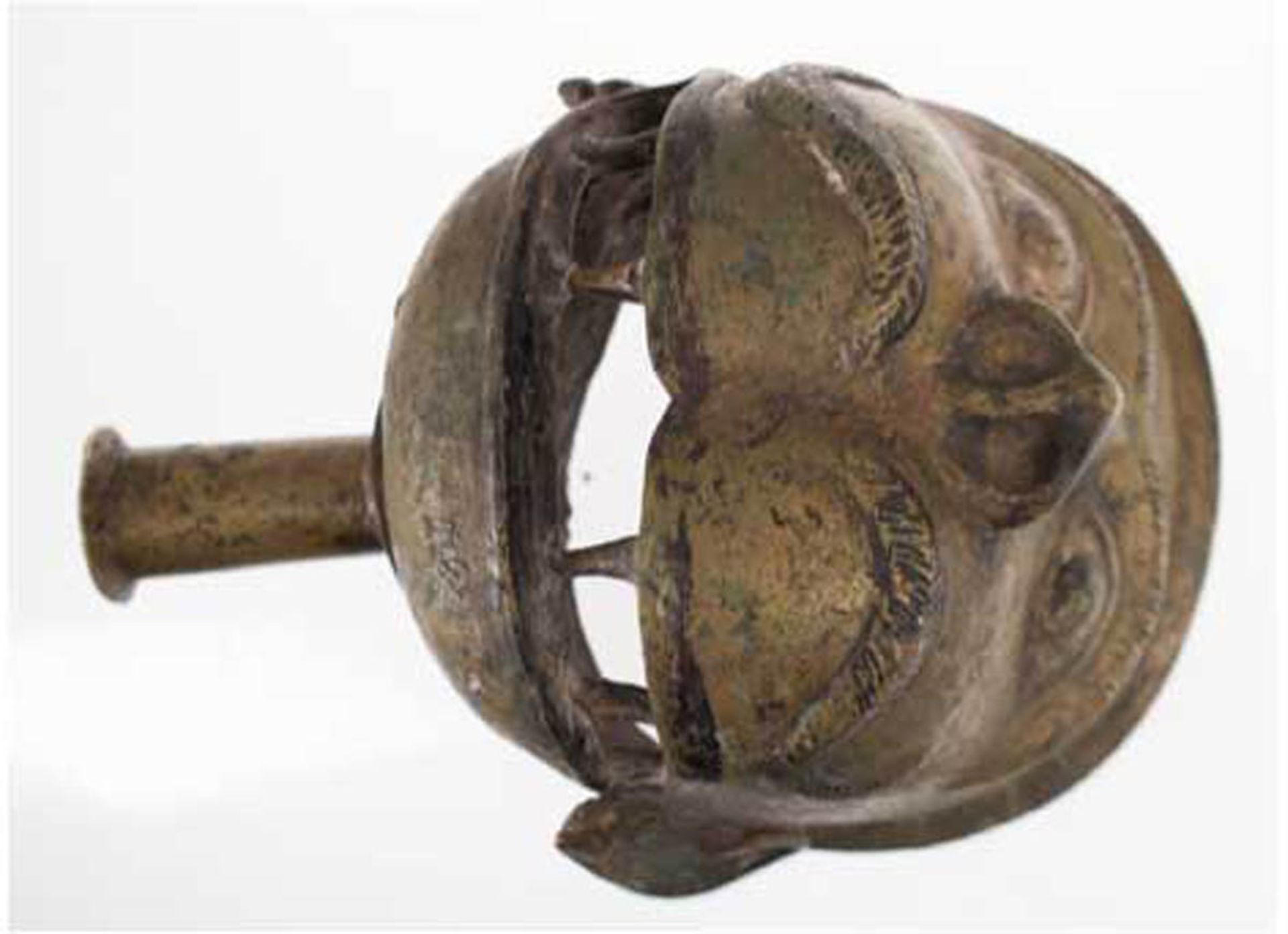 Wasserspeier, Messing, Indien spätes 19. Jh., Bronze, gewölbter Korpus, geöffneter Munddient als